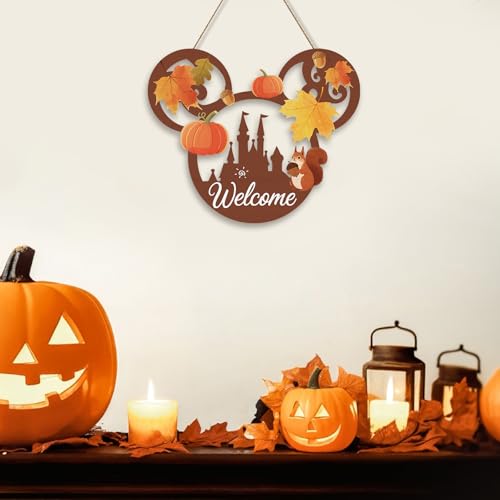 Mouse-Shaped Fall Front Door Sign - Autumn Pumpkin & Squirrel Wood Decor