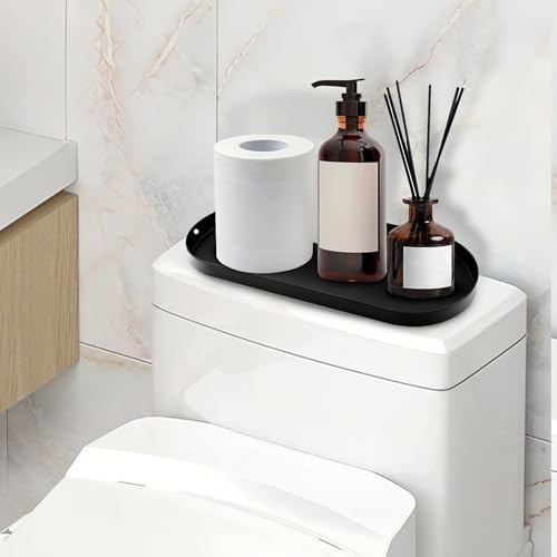 Black Metal Toilet Tank Tray Set - 2-Piece Bathroom Organizer