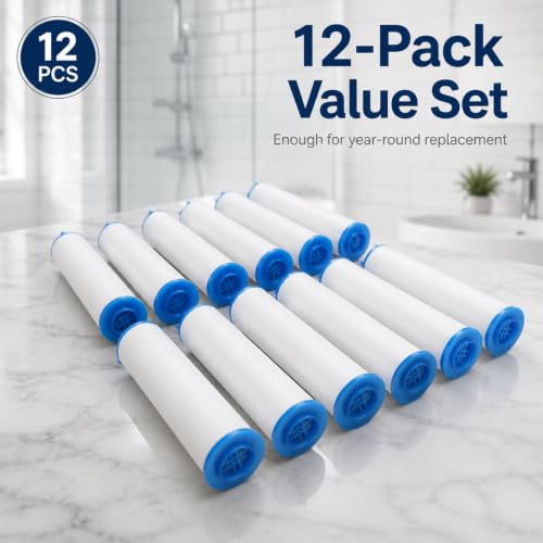 12-Pack High Pressure Shower Head Filter Cartridges - 3.54" x 0.94" PP Cotton