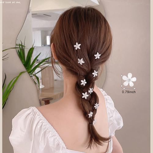 Mini White Rhinestone Flower Hair Clips 10Pcs Bridal Hair Barrettes