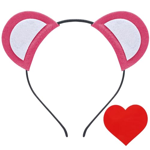 Wavwavw Bear Ears Headband with Red Heart Patch Costume Set
