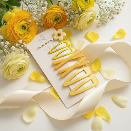 Yellow Flower Hair Clips Set 7Pcs Gold Hair Pins for Women and Girls