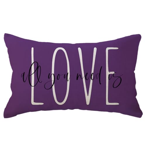 All You Need is Love Lumbar Pillow Cover, 12x20 Decorative Case - Purple
