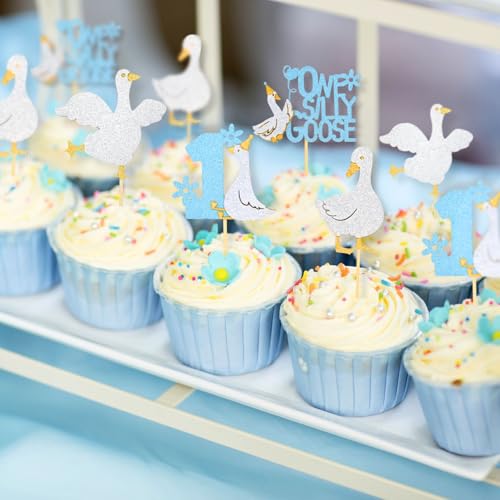 Silly Goose Cupcake Toppers 48 Pcs Glitter Party Picks for Baby Shower