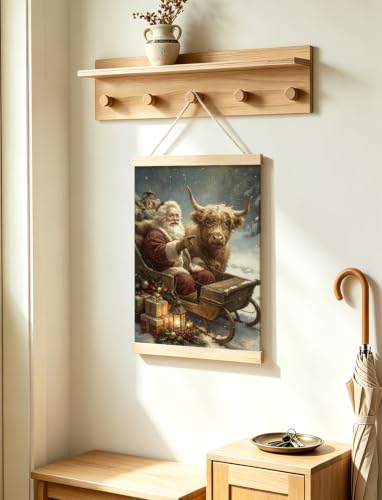 Christmas Santa and Highland Cow Wall Art Print 12x16in - Color 22