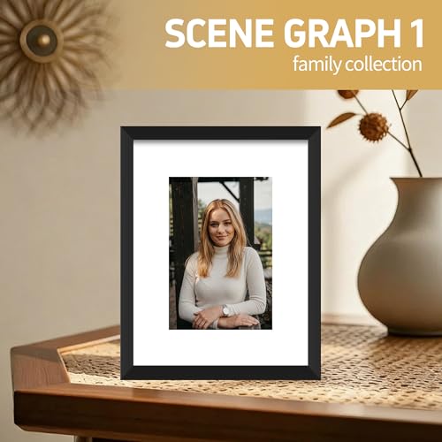 8x10 Black Picture Frame with 5x7 Mat - Dual Size & Easy Install
