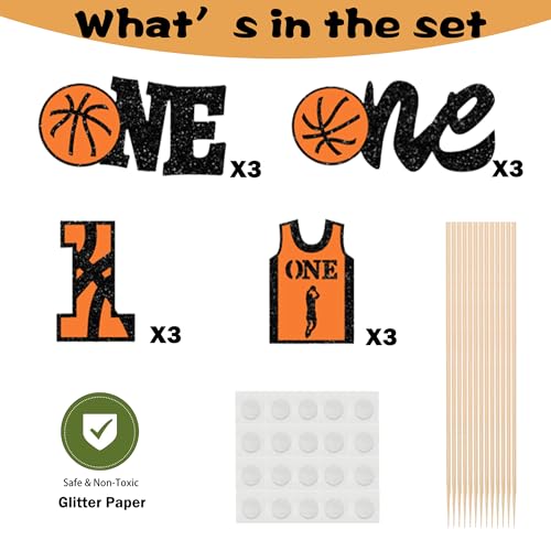 Basketball 1st Birthday Cupcake Toppers Glitter Cake Picks 12 Pcs