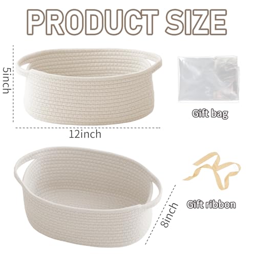 Small Woven Cotton Rope Basket - 12x8x5 inch White Empty Gift Basket