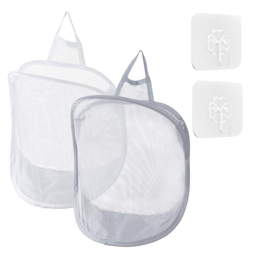 Bremorou 2-Pack Small Hanging Laundry Bags - Foldable Mesh Hamper