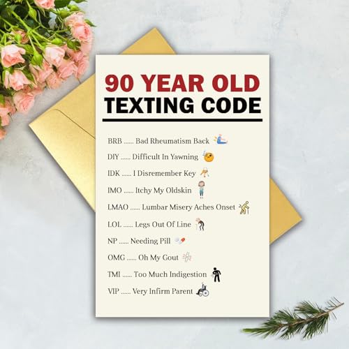 Funny 90th Birthday Card - Hilarious 90 Years Old Texting Slang Gift