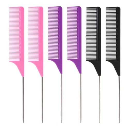 Hroevc 6PCS Rat Tail Combs Set with Metal Pick for Hair Styling and Braiding