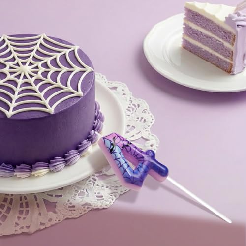 Spider Theme Number 4 Birthday Candle - Purple Cake Decoration