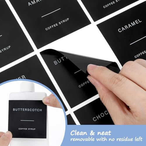 72-Piece Coffee Syrup Labels - Black Stickers for Bottles & Dispensers