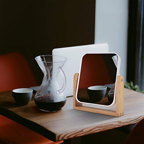 YYPDC Double-Sided Makeup Mirror with Bamboo Stand 1X/3X Magnification, 360° Swivel Vanity Mirror for Bedroom & Desk