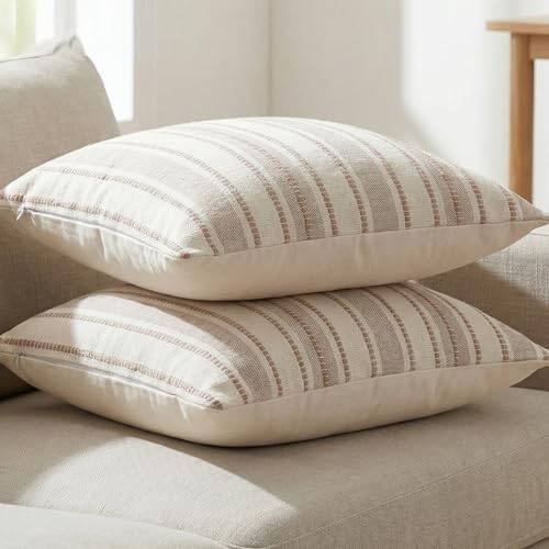 Boho Pillow Covers Set of 2 - Khaki 20x20 Decorative Throw Pillows