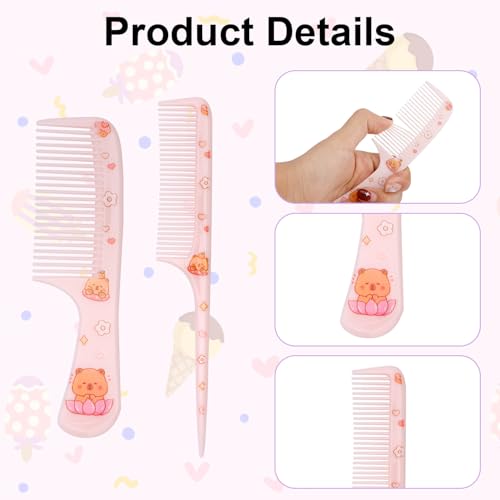 Lasuroa Capybara Cartoon Hair Comb Set 2pcs Pink Plastic Hairbrush