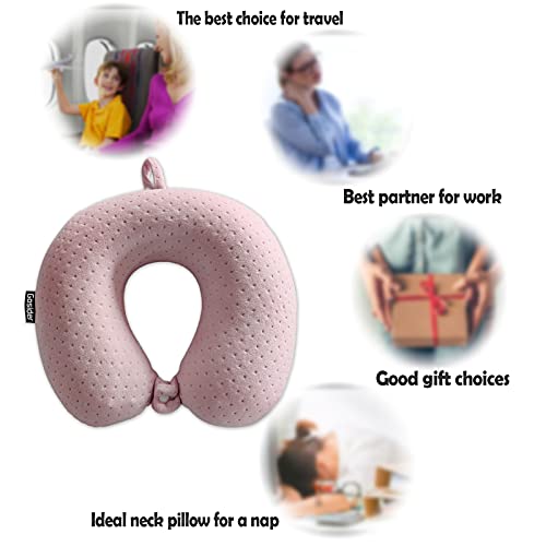 Gosider Memory Foam Travel Neck Pillow - Ergonomic Velvet Support, Pink