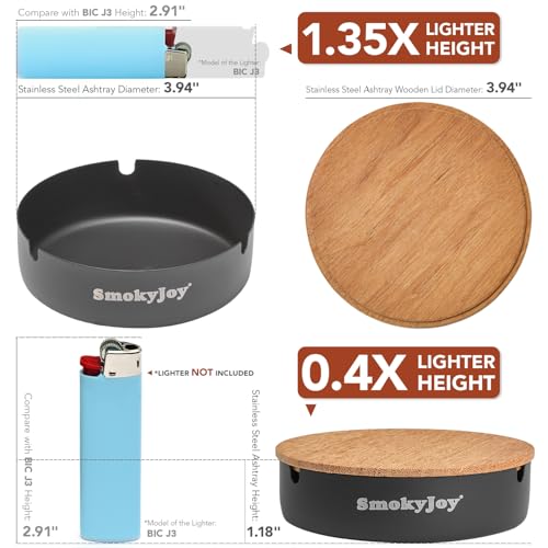 Windproof Stainless Steel Outdoor Ashtray with Lid - 2 Pack