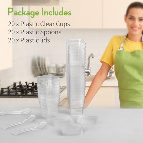 20 Pack 5oz Plastic Dessert Cups with Lids & Spoons - Parfait, Pudding, Fruit