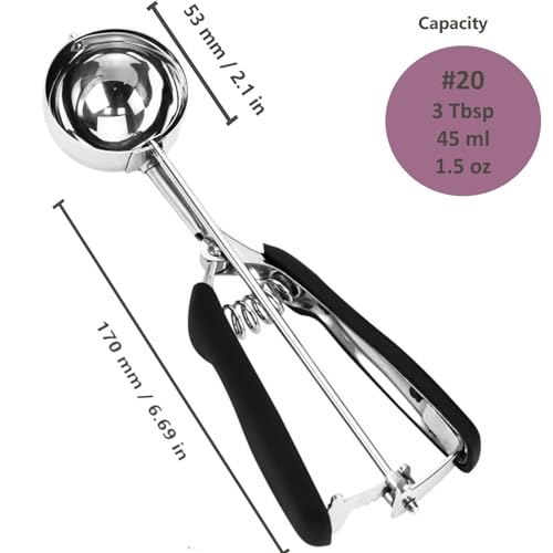 #20 Cookie Scoop - 3 Tbsp, Non-Slip Grip, Black