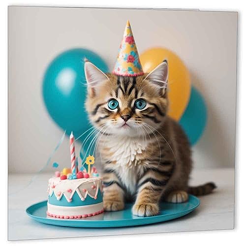 Cute Kitten Birthday Card - Premium Quality Greeting Card