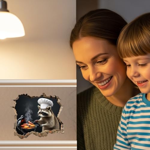 3D Raccoon Chef Wall Decal - Funny BBQ Grilling Sticker
