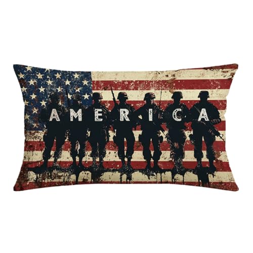 NUTEEN Patriotic 12x20 Inch American Flag Throw Pillow Cover for 4th of July Memorial Day