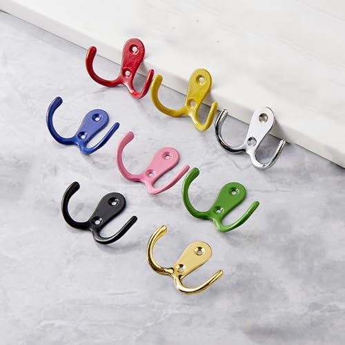 Lansonee 4-Piece Pink Double Prong Robe Hooks, Heavy Duty Wall Mounted Coat Hooks