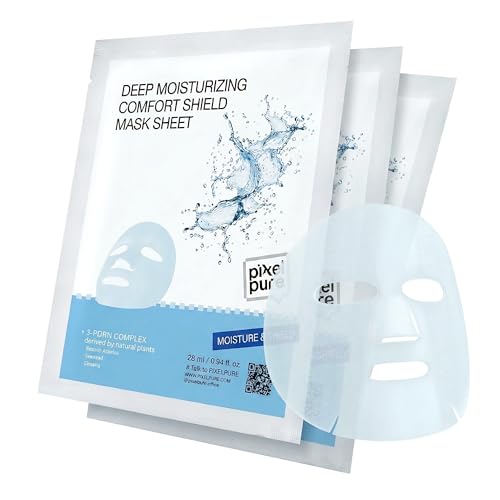 PIXELPURE Vegan PDRN Sheet Mask - 3 Pack Hydrating Facial Mask with Ceramide & Cica for Sensitive Skin