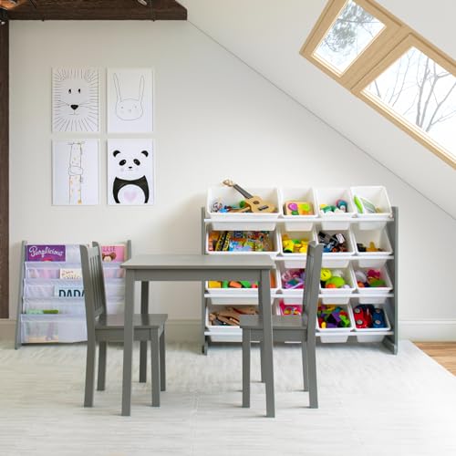 Humble Crew Kids Wooden Table and 2 Chairs Set, Grey - Square Kids Table and Chair Set for Toddlers and Children for Arts, Crafts, and Snack Time - Sturdy, Durable Toddler Activity Table