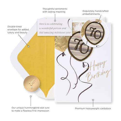 Elegant 70th Birthday Card with Embroidered Balloon & Gold Foil