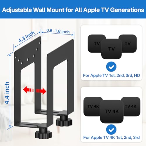 Adjustable Metal Wall Mount for Apple TV - Behind TV & Under Desk Holder