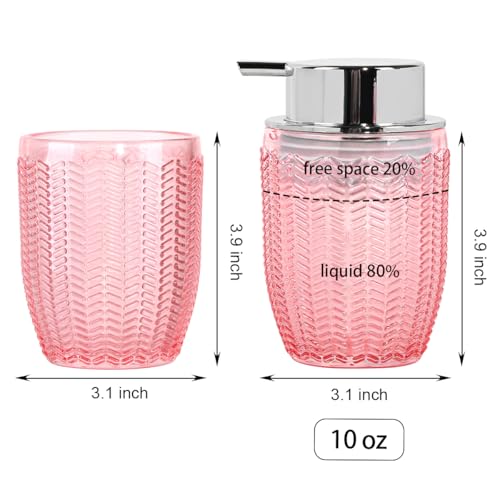 Tonxus 3-Piece Pink Glass Bathroom Accessory Set with Soap Dispenser