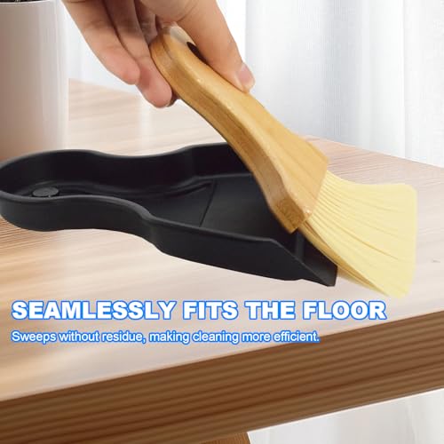 Mini Broom and Dustpan Set with Bamboo Handle - Black Compact Crumb Sweeper