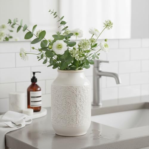 Modern White Ceramic Vase 9 Inch - Minimalist Home Decor for Flowers & Centerpieces