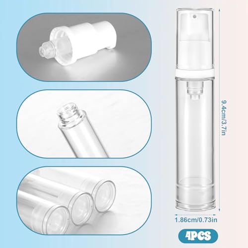Apausvcm 4 Pcs 10ml Clear Empty Airless Pump Bottles Refillable Travel Containers