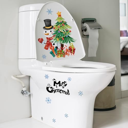 Christmas Toilet Seat Decals Snowman & Tree Waterproof Self-Adhesive Set