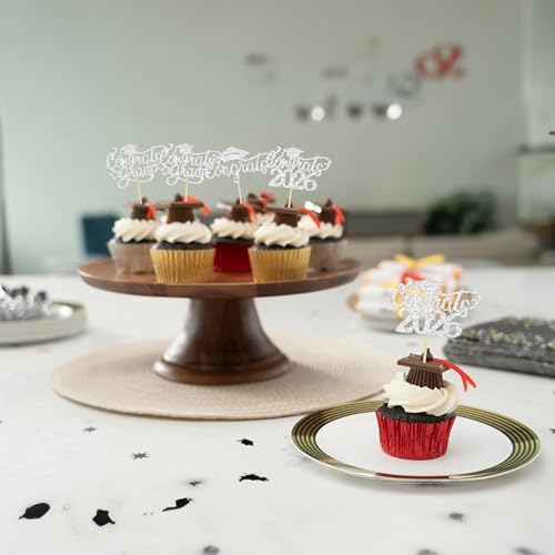 24 Pcs Graduation Cupcake Toppers - Class of 2026 Glitter Decor