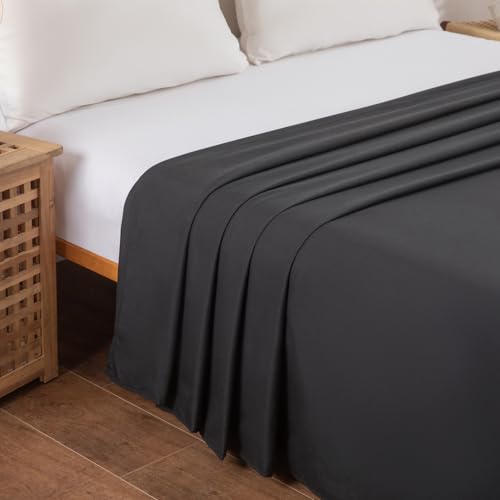 Twin Flat Sheet - 66x96 Inch Black Brushed Microfiber, Hotel Quality