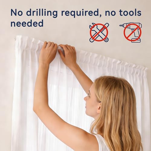 Adhesive Sheer Window Curtains - Vertical Stripe, No-Drill, 35"x55", White