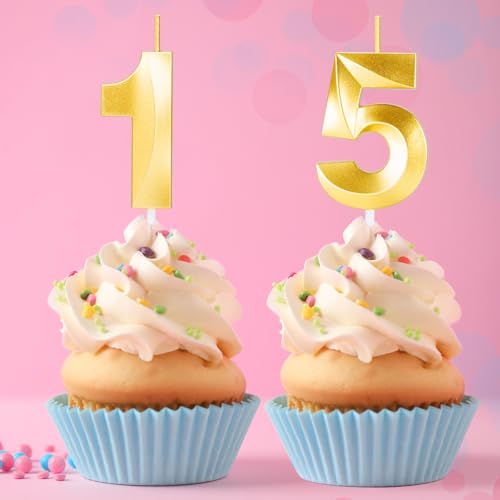 Gold Number 15 Birthday Candles | 15th Birthday Cake Topper