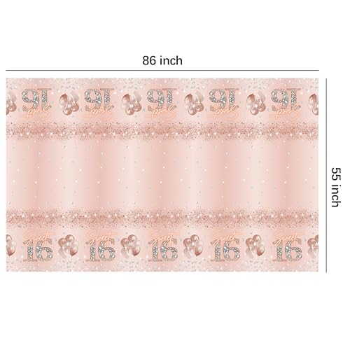 Rose Gold Sweet 16 Party Tablecloths - 3 Pack, 86 x 55 in