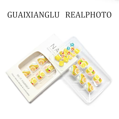 GRITOSE Lemon Fruit Press On Toenails Short Square Fake Toe Nails 24pcs