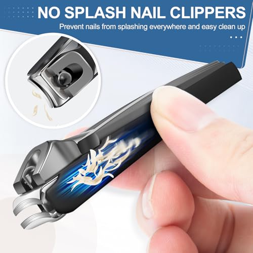 FULUNS Heavy Duty Nail Clippers Set with Catcher and Slanted Blade for Thick Nails