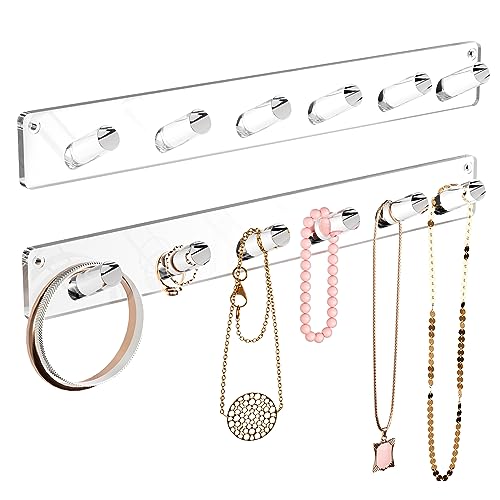 MaxGear Acrylic Wall Jewelry Organizer, 6-Hook Necklace Holder (2-Pack)