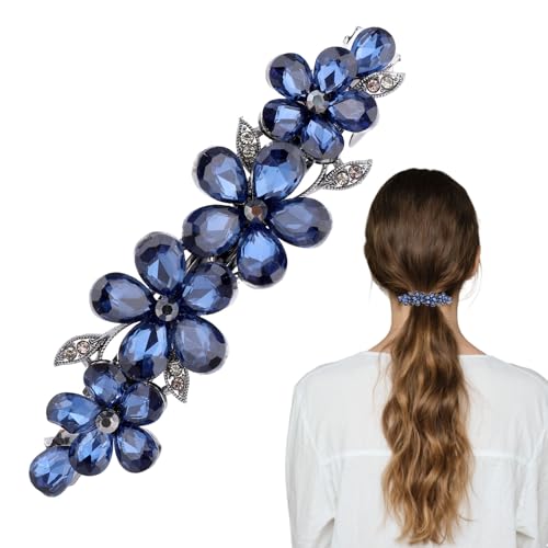 Blue Flower Rhinestone Hair Barrette Sparkly Crystal Hair Clip