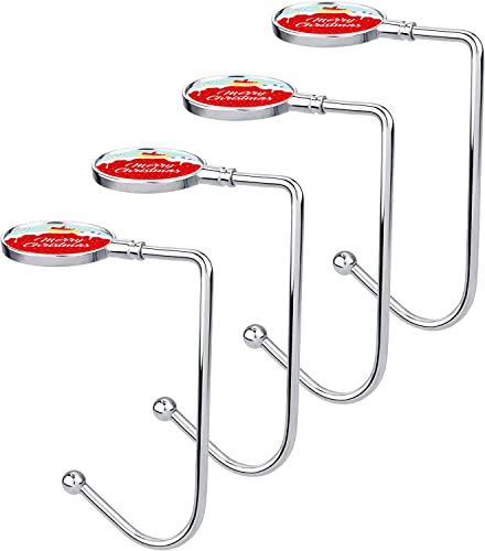 Silver Christmas Stocking Holders Set of 4 Mantel Hooks with Figurines