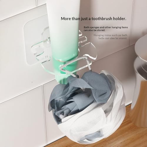 Clear Wall Mounted Toothbrush Holder 2 Pack - No Drill, Waterproof Organizer