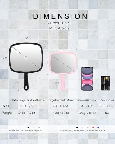 PROTECLE Pink Handheld Mirror 10.3 x 7.4 Inches Salon Hairdressing Makeup Tool