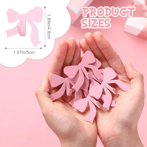 Pink Bow Wall Hooks - 6 Pack Metal Adhesive Door Hangers for Home & Kitchen Decor